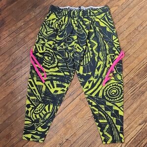 Zumba Graphic Pants - Neon Yellow & Black with Pink Accents Size Large
